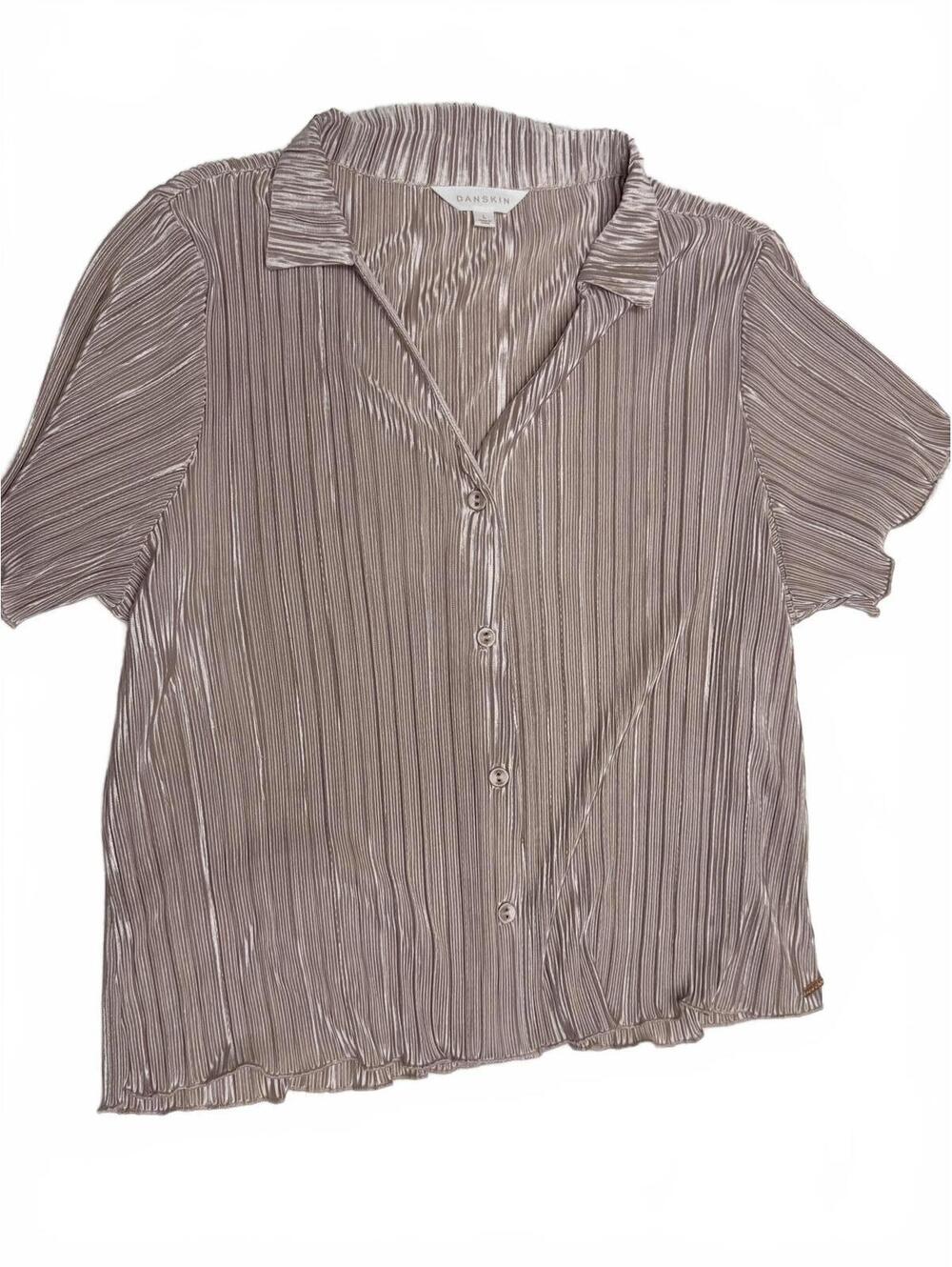 Danskin Plisse Pleated 2 Piece Set Rose Gold Champagne Button Up & Pants Large